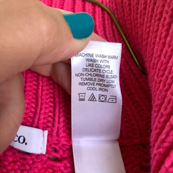 Liz & Co VTG Y2K 2000's hot pink open knit crochet zip up jacket LARGE - Picture 7 of 7